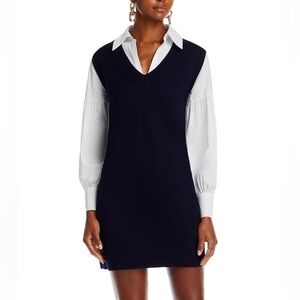 Cinq à Sept Navy and White Long Sleeve Dress